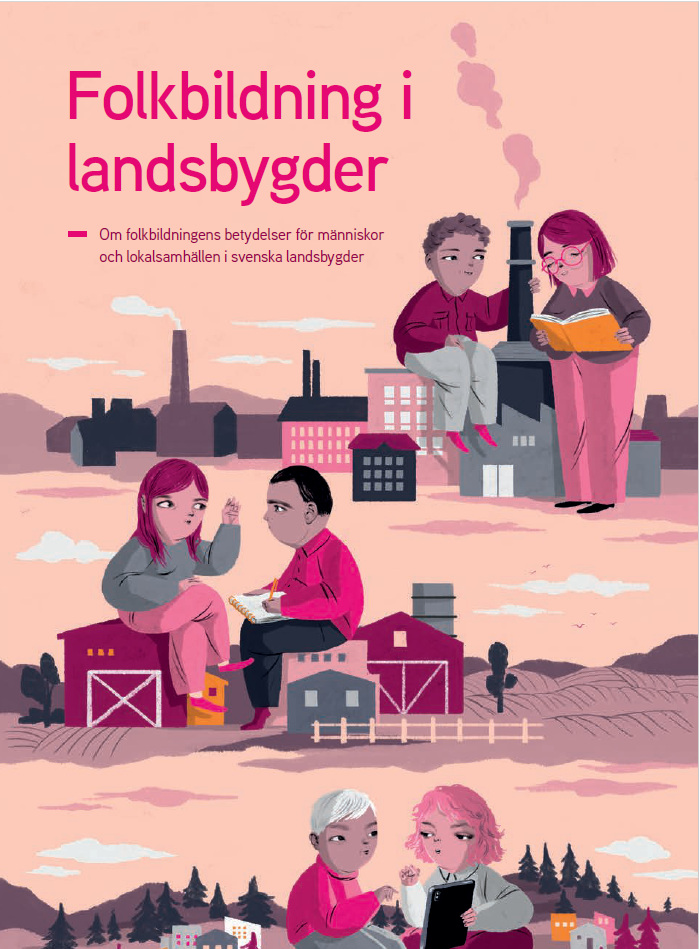 Omslag till rapporten Folkbildning i landsbygder. Illustratör Emma Hanquist